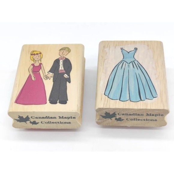 Canadian Maple Collections Rubber Stamps Lot 2 Wood Couple Date Dress Love Prom - Picture 2 of 9